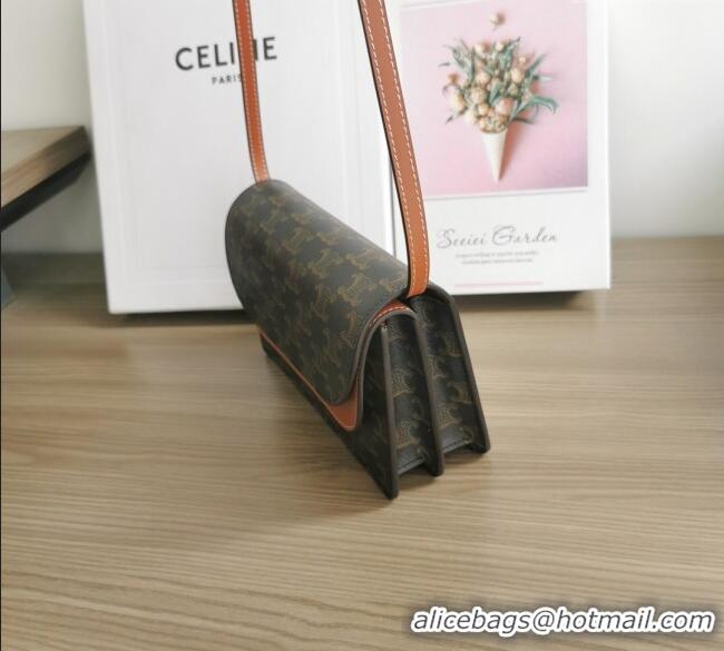 Buy Classic Celine Wallet on Strap Mini Bag in Triomphe Canvas and Lambskin 10D852 Brown 2025