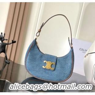 Top Grade Celine Ava Triomphe Soft Hobo bag in Denim 114492 Blue 2025