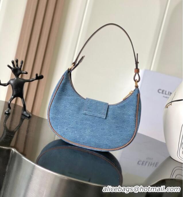 Top Grade Celine Ava Triomphe Soft Hobo bag in Denim 114492 Blue 2025