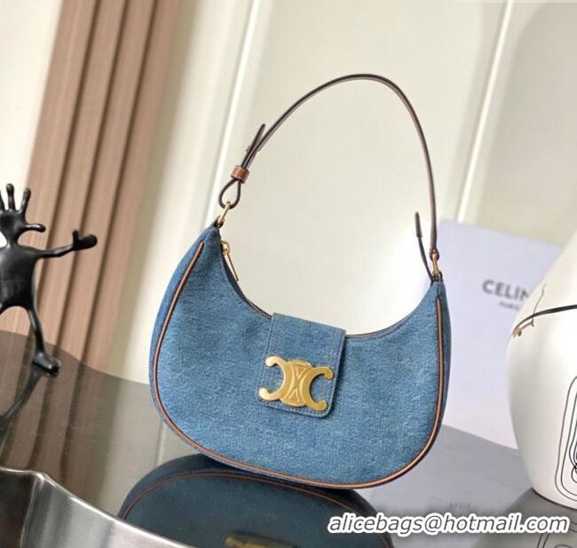 Top Grade Celine Ava Triomphe Soft Hobo bag in Denim 114492 Blue 2025