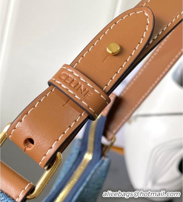 Top Grade Celine Ava Triomphe Soft Hobo bag in Denim 114492 Blue 2025