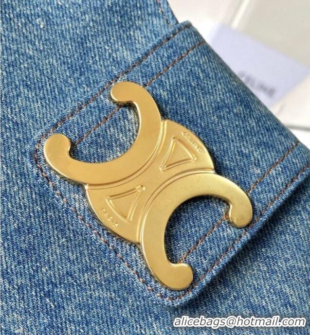 Top Grade Celine Ava Triomphe Soft Hobo bag in Denim 114492 Blue 2025