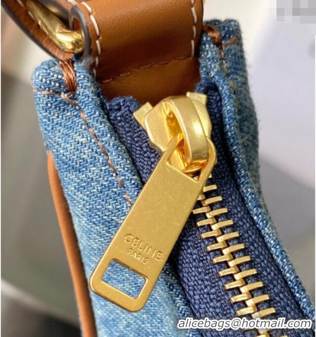 Top Grade Celine Ava Triomphe Soft Hobo bag in Denim 114492 Blue 2025