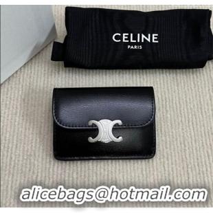 Best Grade Celine Triomphe Card Case Wallet 10L583 Black/Silver 2025