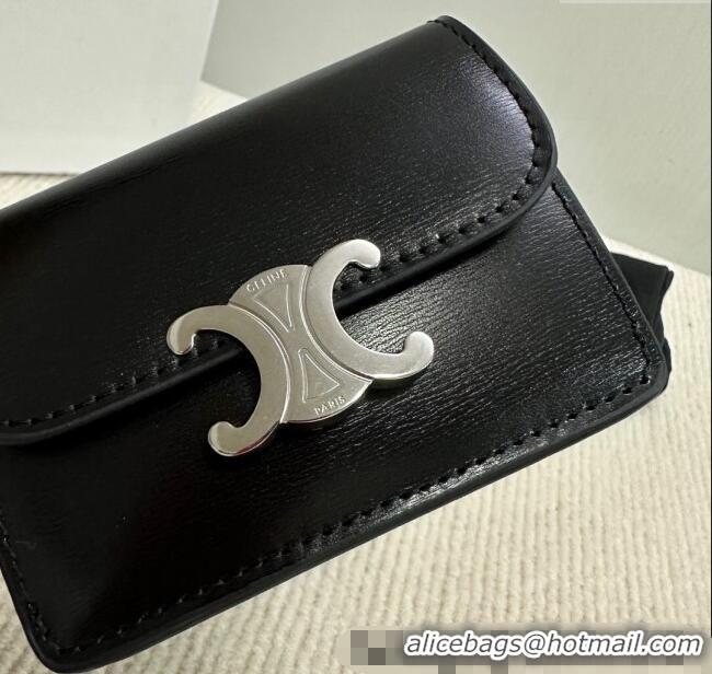 Best Grade Celine Triomphe Card Case Wallet 10L583 Black/Silver 2025