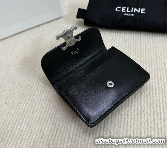 Best Grade Celine Triomphe Card Case Wallet 10L583 Black/Silver 2025