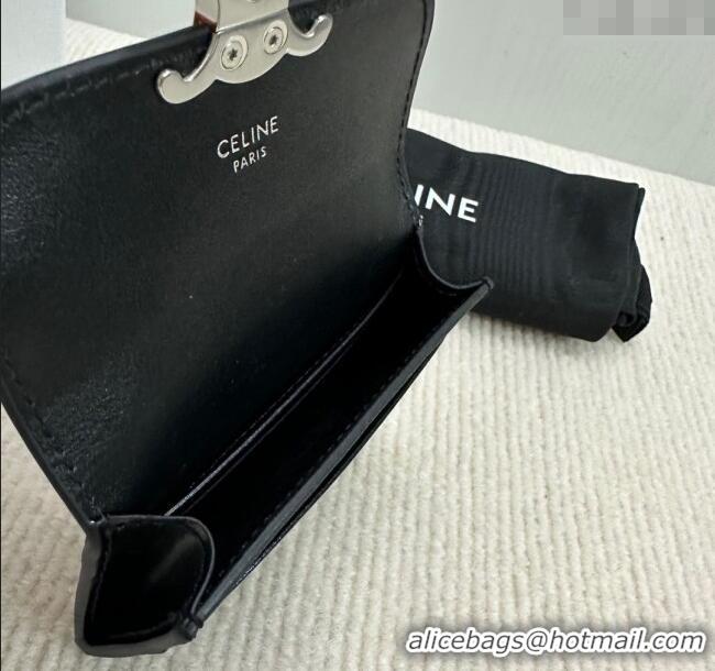 Best Grade Celine Triomphe Card Case Wallet 10L583 Black/Silver 2025