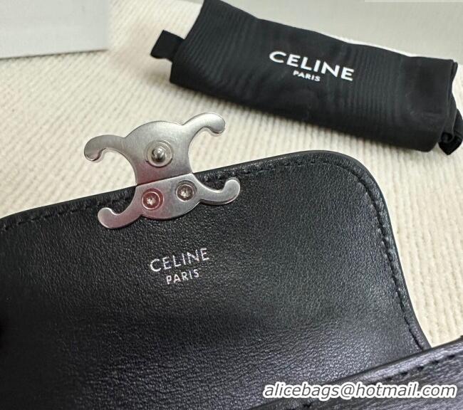 Best Grade Celine Triomphe Card Case Wallet 10L583 Black/Silver 2025
