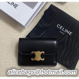 Modern Classic Celine Triomphe Card Case Wallet 10L583 Black/Gold 2025