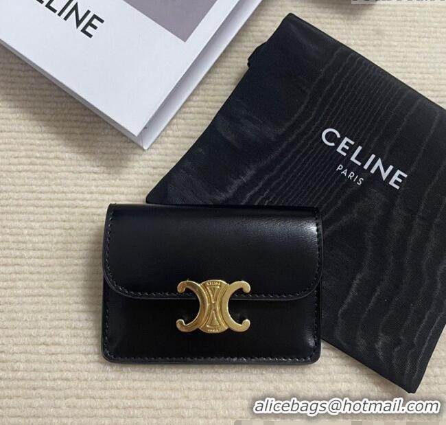 Modern Classic Celine Triomphe Card Case Wallet 10L583 Black/Gold 2025