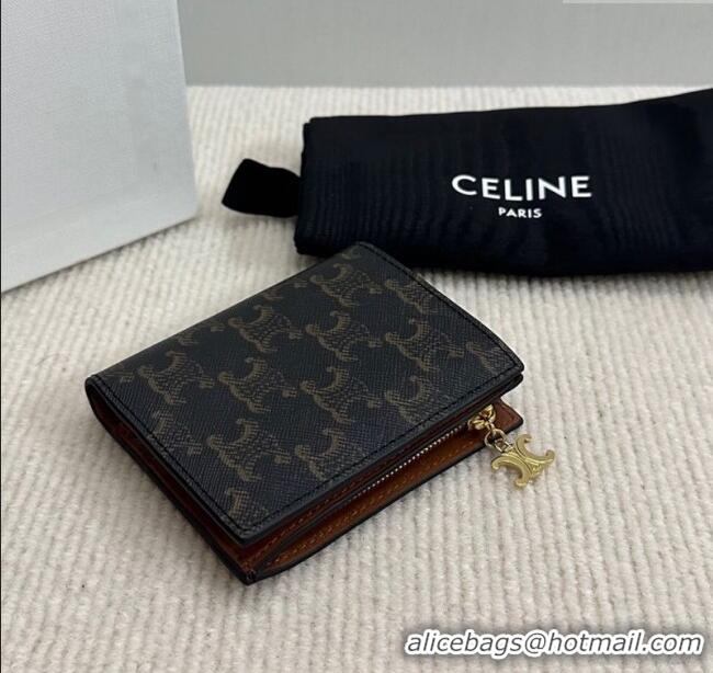 Best Grade Celine Compact Wallet Triomphe Canvas Charm 10M103 Brown 2025