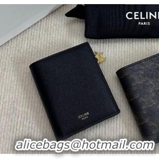 Best Product Celine Compact Wallet Triomphe Charm in Calfskin 10M103 Black 2025