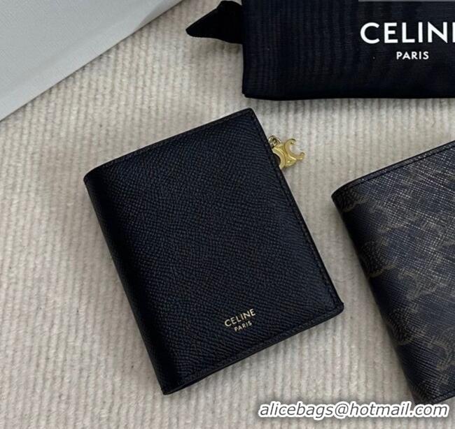 Best Product Celine Compact Wallet Triomphe Charm in Calfskin 10M103 Black 2025