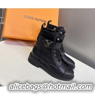 Unique Style Louis Vuitton Citizen Flat Ranger Ankle Boots with LV Strap in Leather Black 1AIUQN 1021092