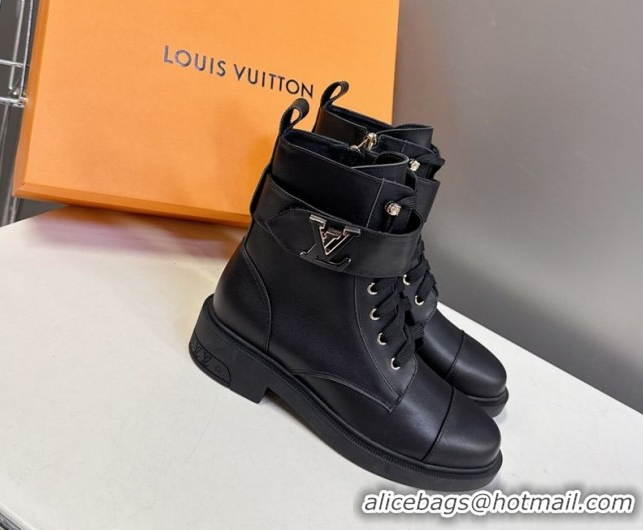 Unique Style Louis Vuitton Citizen Flat Ranger Ankle Boots with LV Strap in Leather Black 1AIUQN 1021092