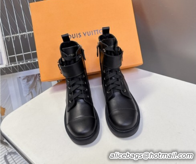 Unique Style Louis Vuitton Citizen Flat Ranger Ankle Boots with LV Strap in Leather Black 1AIUQN 1021092