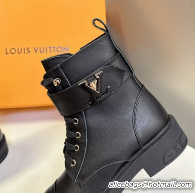 Unique Style Louis Vuitton Citizen Flat Ranger Ankle Boots with LV Strap in Leather Black 1AIUQN 1021092