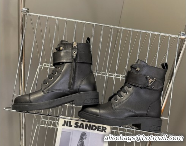 Unique Style Louis Vuitton Citizen Flat Ranger Ankle Boots with LV Strap in Leather Black 1AIUQN 1021092