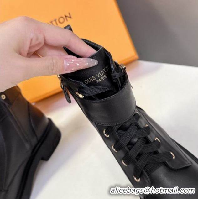 Unique Style Louis Vuitton Citizen Flat Ranger Ankle Boots with LV Strap in Leather Black 1AIUQN 1021092