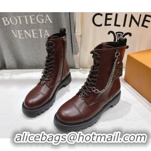 Good Quality Louis Vuitton Citizen Flat Ranger Ankle Boots with Chain and Tag in Leather Brown 1AIUQN 51021094
