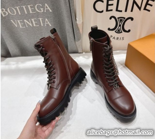 Good Quality Louis Vuitton Citizen Flat Ranger Ankle Boots with Chain and Tag in Leather Brown 1AIUQN 51021094