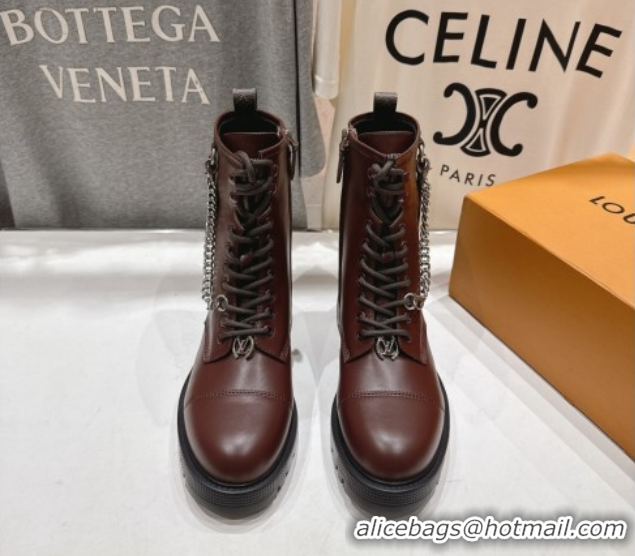 Good Quality Louis Vuitton Citizen Flat Ranger Ankle Boots with Chain and Tag in Leather Brown 1AIUQN 51021094