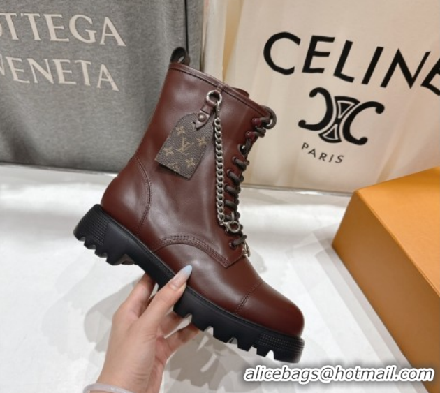 Good Quality Louis Vuitton Citizen Flat Ranger Ankle Boots with Chain and Tag in Leather Brown 1AIUQN 51021094