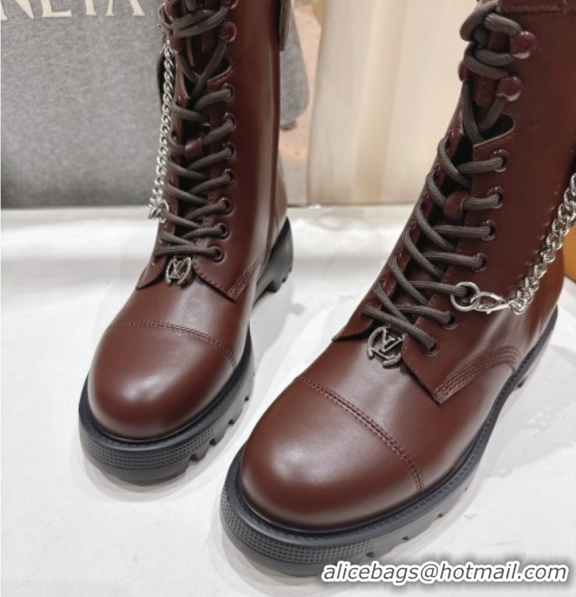 Good Quality Louis Vuitton Citizen Flat Ranger Ankle Boots with Chain and Tag in Leather Brown 1AIUQN 51021094