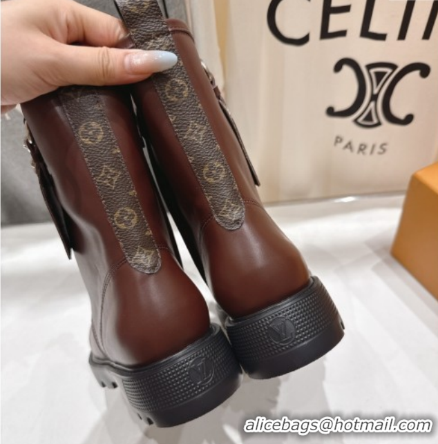 Good Quality Louis Vuitton Citizen Flat Ranger Ankle Boots with Chain and Tag in Leather Brown 1AIUQN 51021094