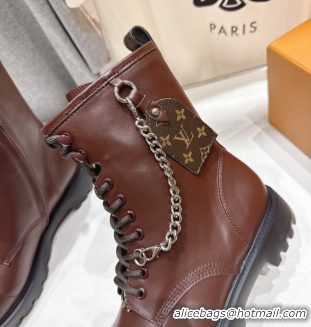 Good Quality Louis Vuitton Citizen Flat Ranger Ankle Boots with Chain and Tag in Leather Brown 1AIUQN 51021094