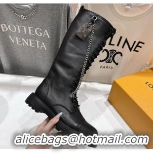 Grade Quality Louis Vuitton Citizen Flat Ranger High Boots with Tag and Chain Black 1AIUQN 1021095