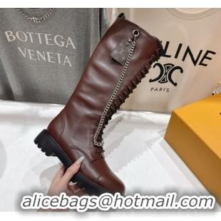 Best Product Louis Vuitton Citizen Flat Ranger High Boots with Tag and Chain Brown 1AIUQN 1021096