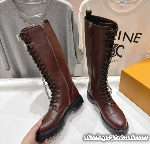 Best Product Louis Vuitton Citizen Flat Ranger High Boots with Tag and Chain Brown 1AIUQN 1021096