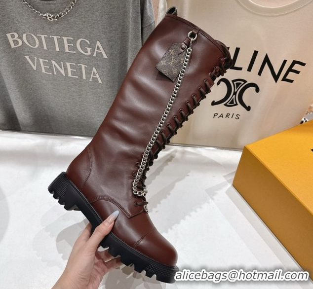 Best Product Louis Vuitton Citizen Flat Ranger High Boots with Tag and Chain Brown 1AIUQN 1021096