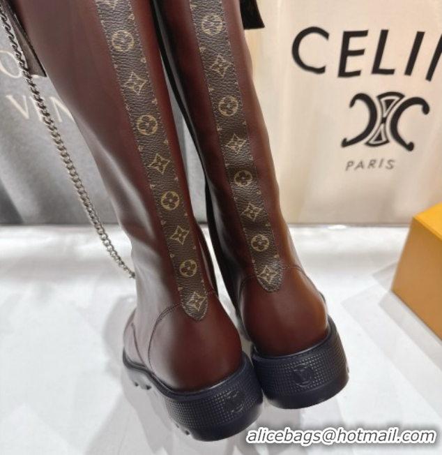 Best Product Louis Vuitton Citizen Flat Ranger High Boots with Tag and Chain Brown 1AIUQN 1021096