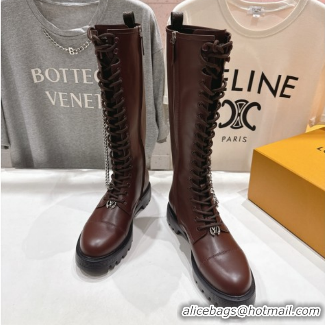 Best Product Louis Vuitton Citizen Flat Ranger High Boots with Tag and Chain Brown 1AIUQN 1021096