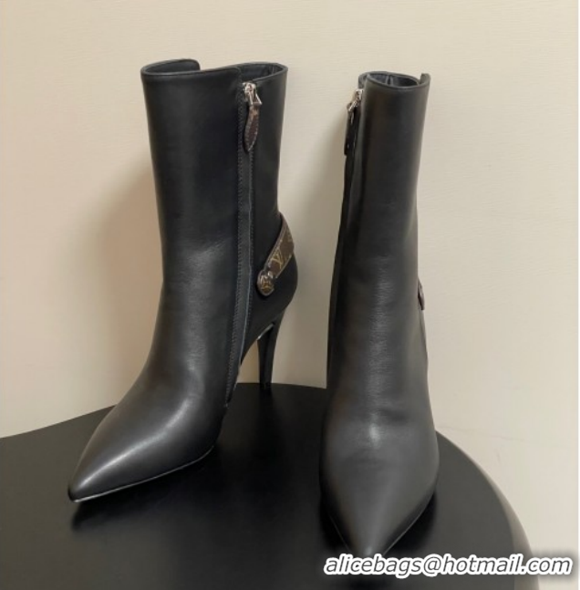 Best Grade Louis Vuitton Legacy Heel Ankle Boots 9.5cm in Calf Leather with Back Strap Black 1AIEUG 1021097
