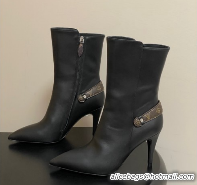Best Grade Louis Vuitton Legacy Heel Ankle Boots 9.5cm in Calf Leather with Back Strap Black 1AIEUG 1021097