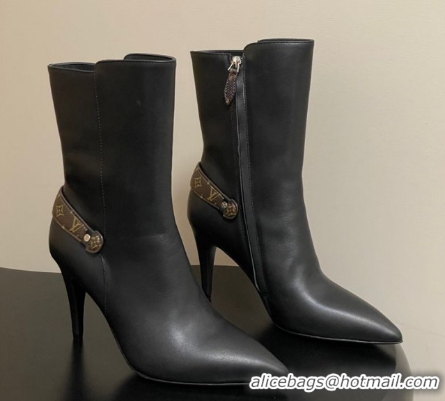 Best Grade Louis Vuitton Legacy Heel Ankle Boots 9.5cm in Calf Leather with Back Strap Black 1AIEUG 1021097