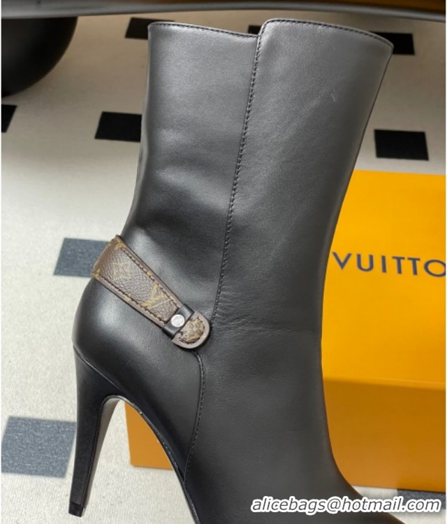 Best Grade Louis Vuitton Legacy Heel Ankle Boots 9.5cm in Calf Leather with Back Strap Black 1AIEUG 1021097