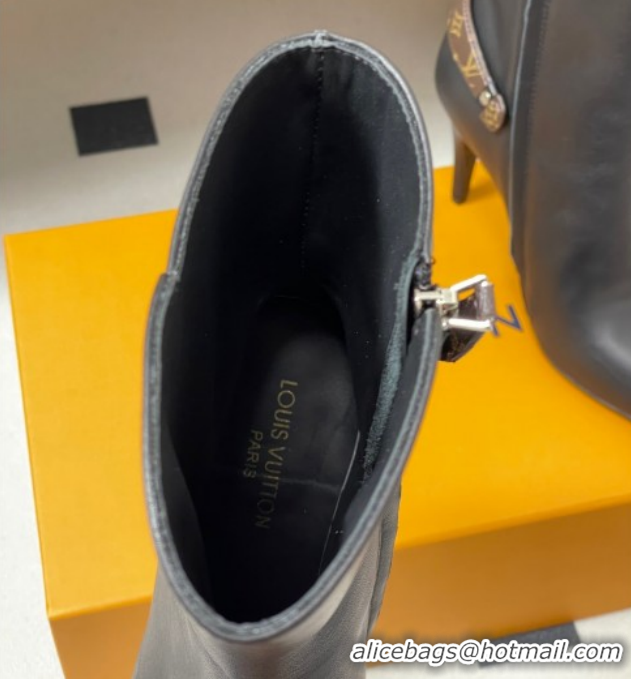 Best Grade Louis Vuitton Legacy Heel Ankle Boots 9.5cm in Calf Leather with Back Strap Black 1AIEUG 1021097