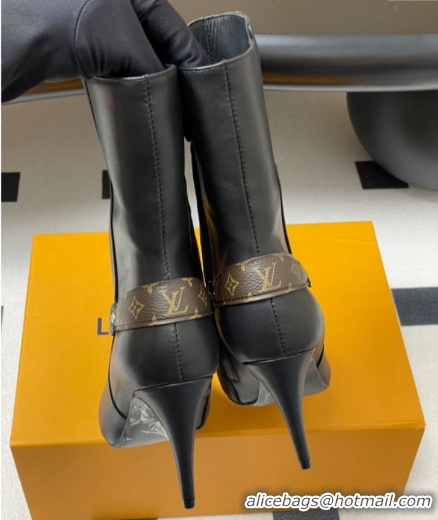 Best Grade Louis Vuitton Legacy Heel Ankle Boots 9.5cm in Calf Leather with Back Strap Black 1AIEUG 1021097