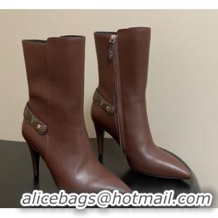 Discount Louis Vuitton Legacy Heel Ankle Boots 9.5cm in Calf Leather with Back Strap Brown 2025 1AIEUG 1021098
