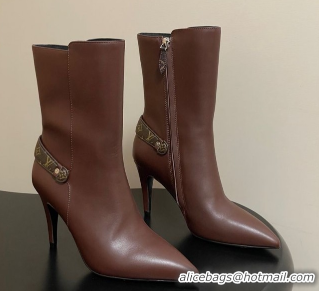 Discount Louis Vuitton Legacy Heel Ankle Boots 9.5cm in Calf Leather with Back Strap Brown 2025 1AIEUG 1021098