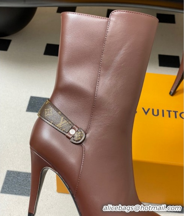 Discount Louis Vuitton Legacy Heel Ankle Boots 9.5cm in Calf Leather with Back Strap Brown 2025 1AIEUG 1021098