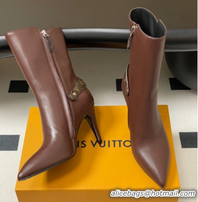 Discount Louis Vuitton Legacy Heel Ankle Boots 9.5cm in Calf Leather with Back Strap Brown 2025 1AIEUG 1021098
