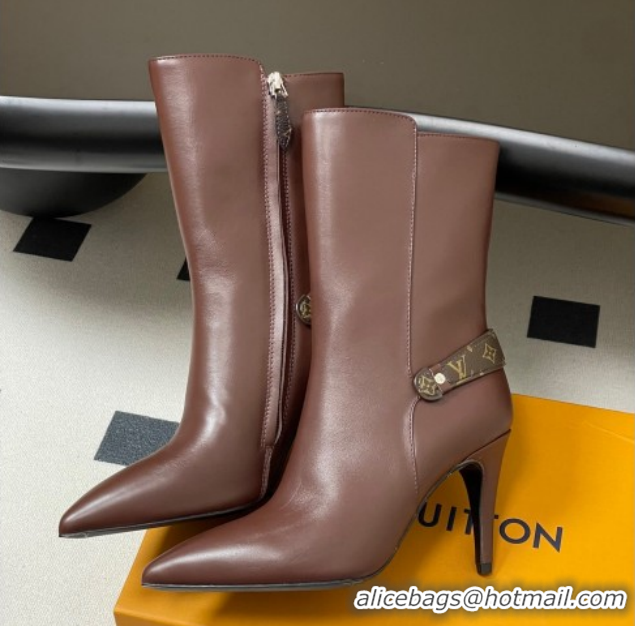 Discount Louis Vuitton Legacy Heel Ankle Boots 9.5cm in Calf Leather with Back Strap Brown 2025 1AIEUG 1021098