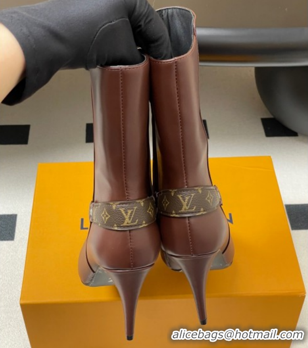 Discount Louis Vuitton Legacy Heel Ankle Boots 9.5cm in Calf Leather with Back Strap Brown 2025 1AIEUG 1021098
