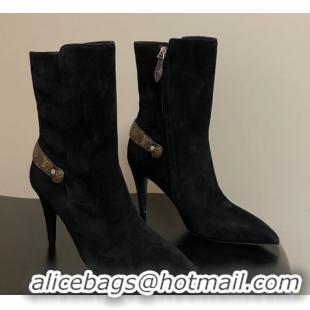 Low Price Louis Vuitton Legacy Heel Ankle Boots 9.5cm in Suede and Back Strap Black 2025 1AIEUG 1021099