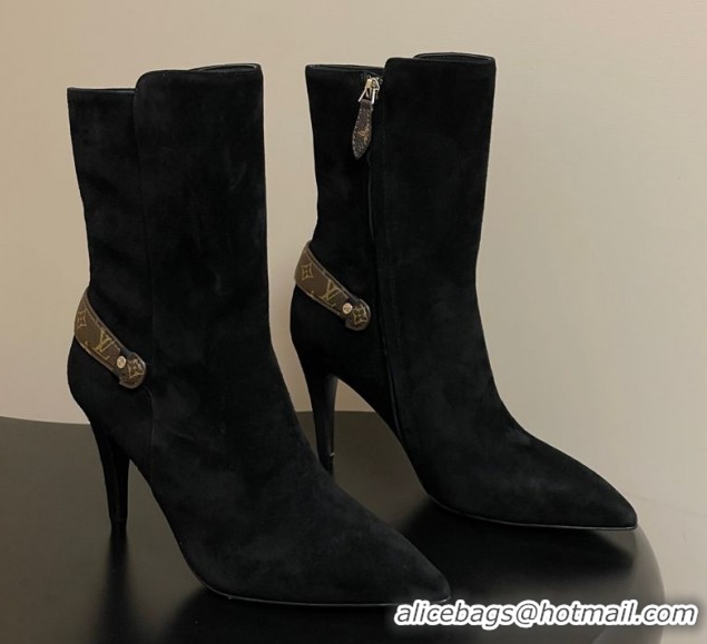 Low Price Louis Vuitton Legacy Heel Ankle Boots 9.5cm in Suede and Back Strap Black 2025 1AIEUG 1021099